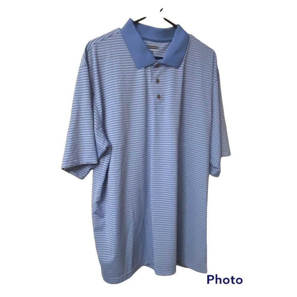 Pebble Beach Men's Performance‎ Light Blue  White  Striped Polo Shirt • Size 2XL